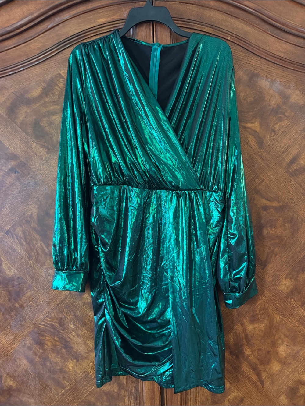 SHEIN Metallic Emerald Green Long-Sleeve Wrap Dress size XL